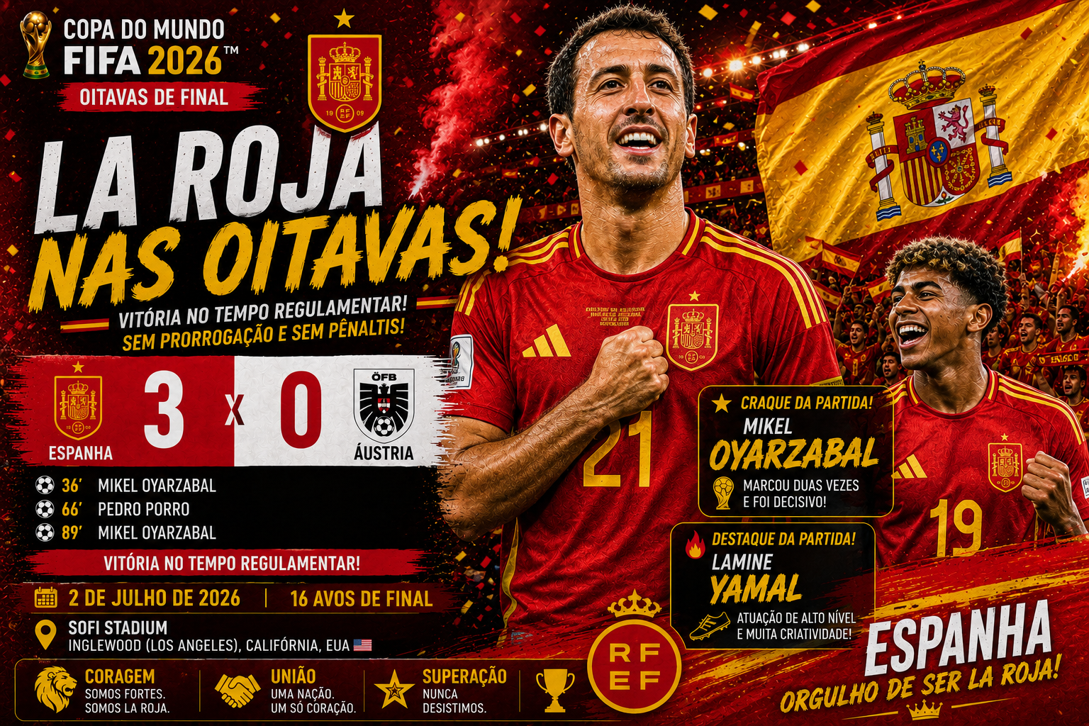 Espanha vence a Áustria por 3 a 0 e avança às oitavas da Copa do Mundo