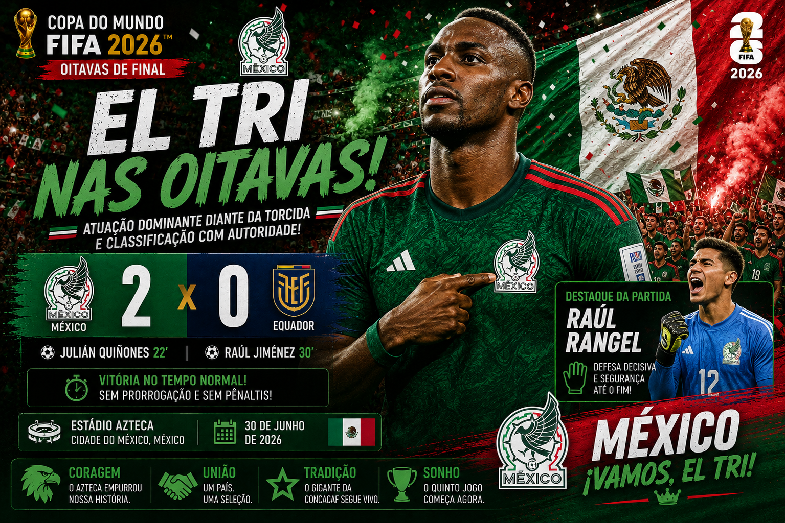 México bate o Equador por 2 a 0 no Azteca e conquista 1ª vitória em mata-mata de Copa em 40 anos