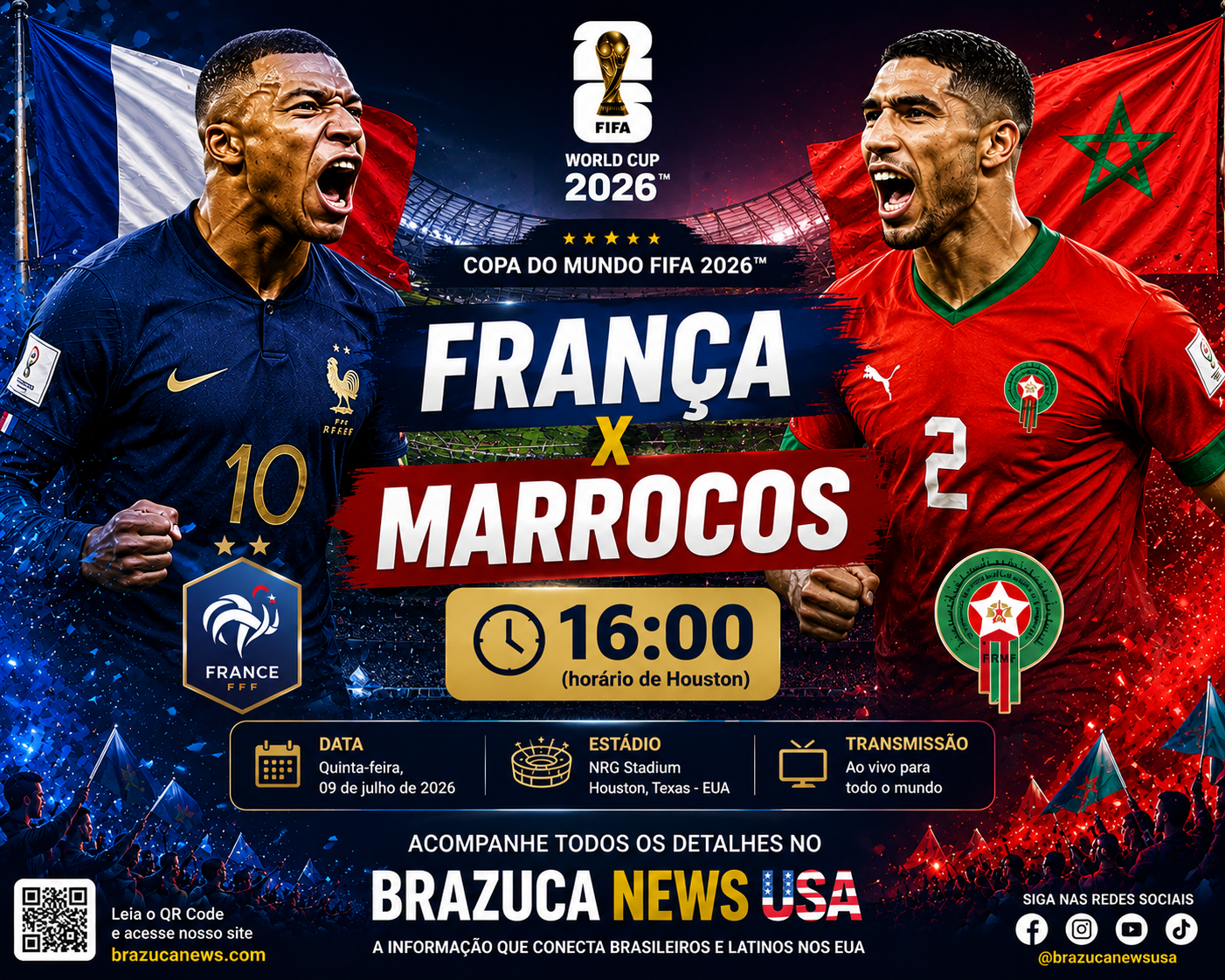 Quartas começam na 'capital brasileira' dos EUA: França x Marrocos reeditam a semifinal de 2022 em Boston