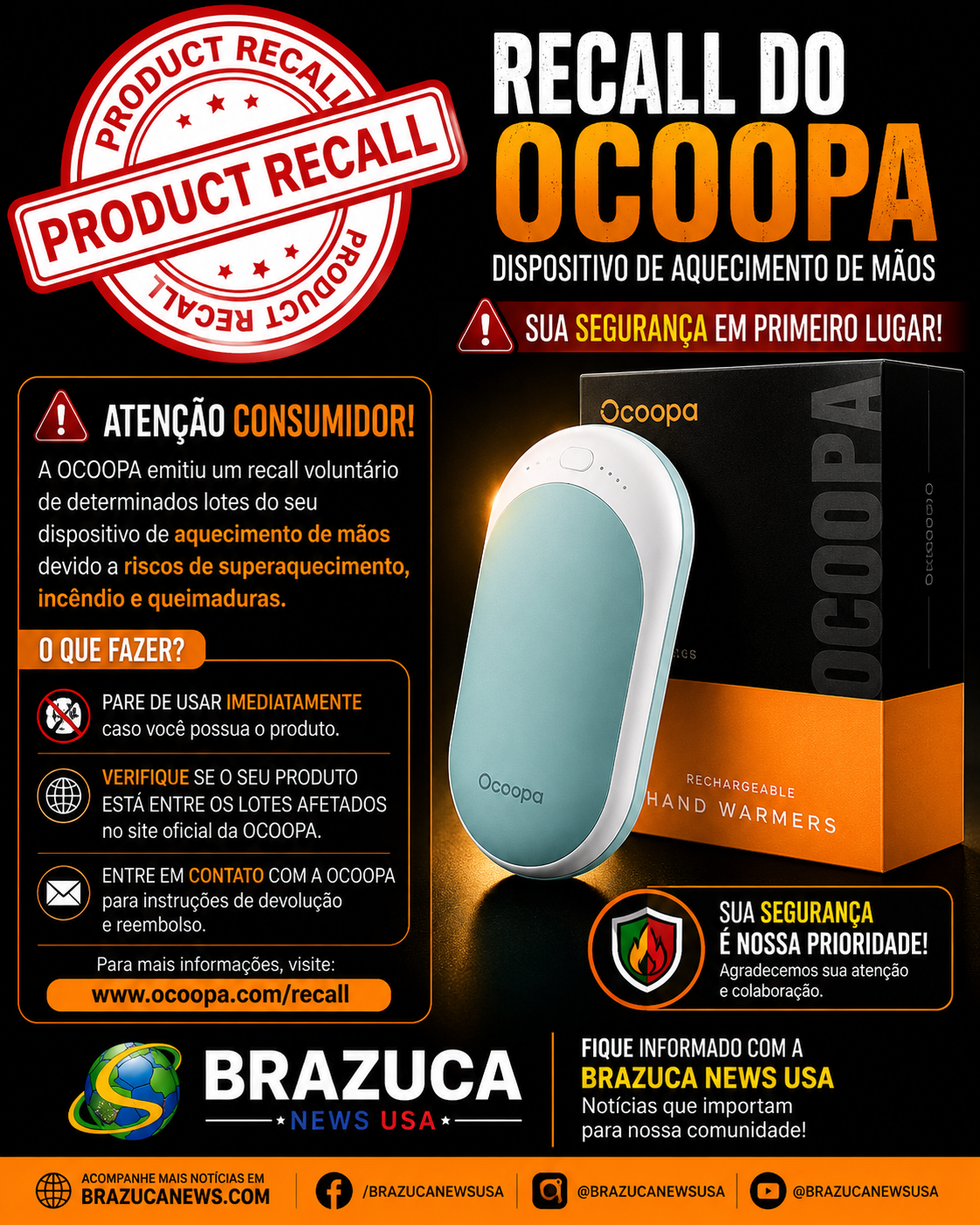 Recall tira do mercado 1,5 milhão de aquecedores de mão vendidos na Amazon e no Walmart após morte e 350 queimaduras