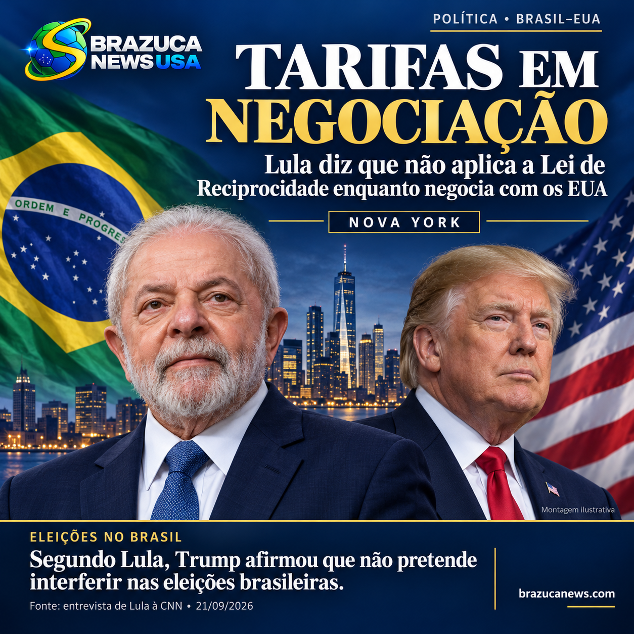 Lula diz em Nova York que não aciona a Lei de Reciprocidade enquanto negocia tarifa com os EUA, e afirma que Trump prometeu não interferir na eleição