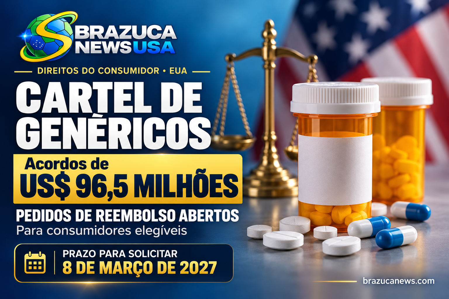 Acordo de US$ 96,5 milhões por cartel de genéricos abre pedidos de reembolso, e o prazo vai até 8 de março de 2027